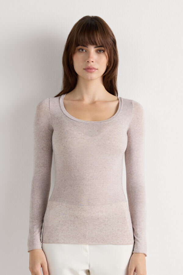 Long Sleeve Scoop Neck Top in Ultralight Modal with Cashmere Long Sleeve Scoop Neck Top in Ultralight Modal with Cashmere