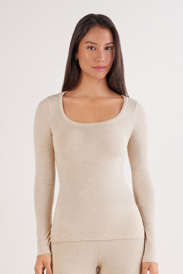 Long Sleeve Scoop Neck Top in Ultralight Modal with Cashmere Long Sleeve Scoop Neck Top in Ultralight Modal with Cashmere