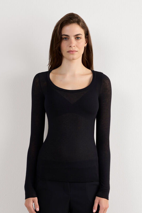Long Sleeve Scoop Neck Top in Ultralight Modal with Cashmere Long Sleeve Scoop Neck Top in Ultralight Modal with Cashmere