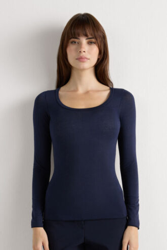 Long Sleeve Scoop Neck Top in Ultralight Modal with Cashmere