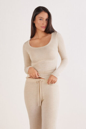 Long Sleeve Scoop Neck Top in Ultralight Modal with Cashmere