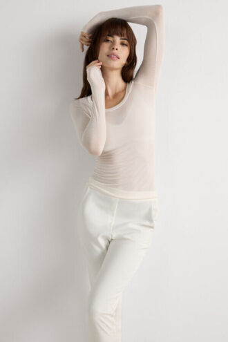 Long Sleeve Scoop Neck Top in Ultralight Modal with Cashmere