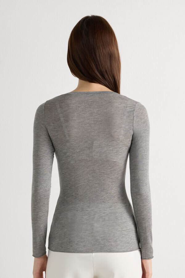 Long Sleeve Scoop Neck Top in Ultralight Modal with Cashmere Long Sleeve Scoop Neck Top in Ultralight Modal with Cashmere
