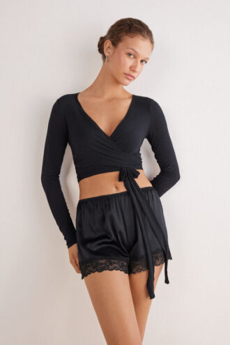 Long Sleeve Wrap Top in Modal Ultralight with Cashmere