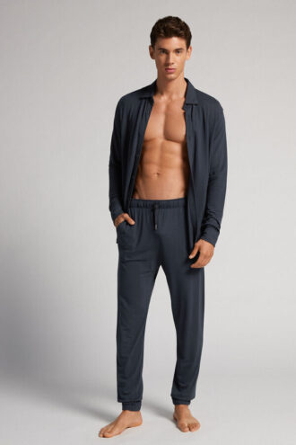 Modal and Silk Pique Full Length Pants