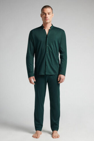 Open Front Full Length Pajamas in Cotton