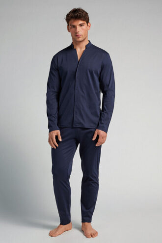 Open Front Full Length Pajamas in Cotton