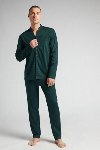 Open Front Full Length Pajamas in Cotton