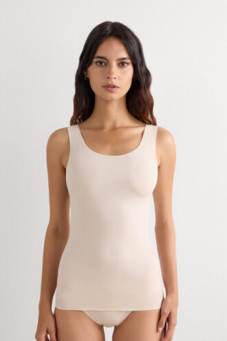 Raw Edge Round Neck Cotton Tank Top