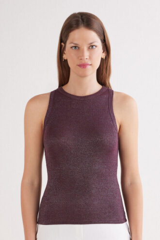 Ribbed Cotton Lame Tank Top