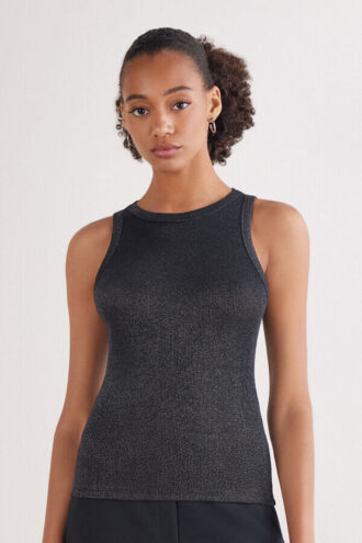 Ribbed Cotton Lame Tank Top
