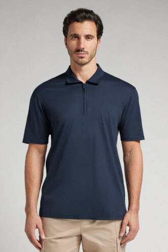 Short Sleeve Zip Polo Shirt in Premium Mercerized Cotton