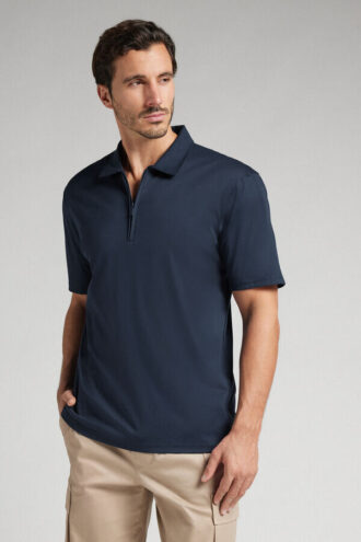 Short Sleeve Zip Polo Shirt in Premium Mercerized Cotton