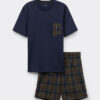 Tartan Print Cloth and Cotton Short Pajamas