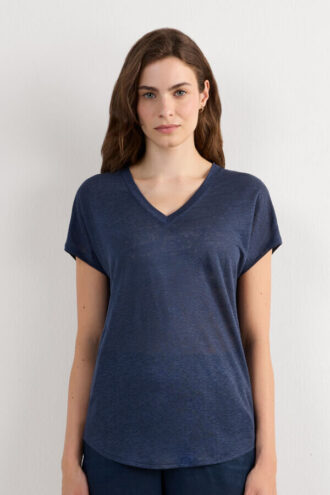 The Pure Linen Short Sleeve V-Neck Top in Linen