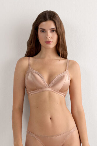 Tiziana Wireless Plunge Triangle Bra in Silk and Lace