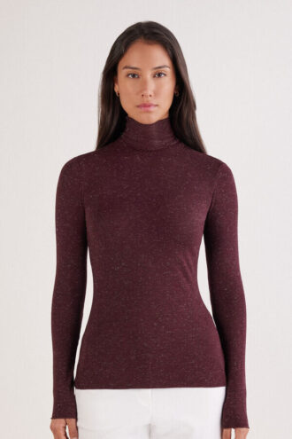 Turtleneck Top in Modal Light with Cashmere Lame