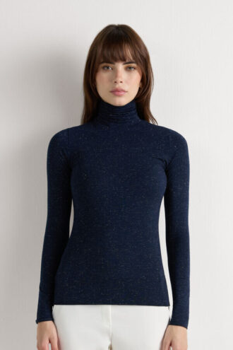 Turtleneck Top in Modal Light with Cashmere Lame