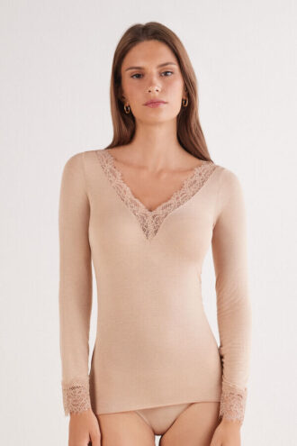 Ultralight Cashmere Lace Long Sleeve Shirt
