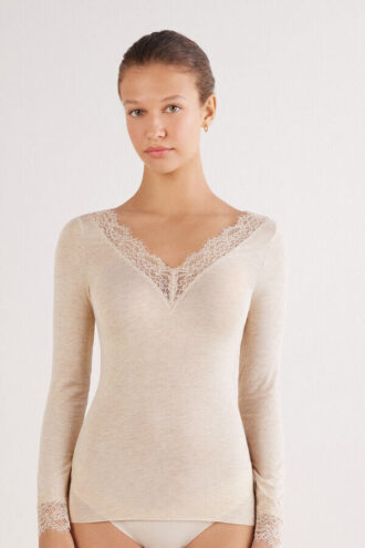 Ultralight Cashmere Lace Long Sleeve Shirt