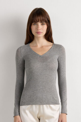 V-Neck Top in Modal Ultralight with Cashmere