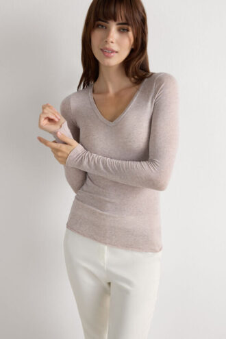 V-Neck Top in Modal Ultralight with Cashmere